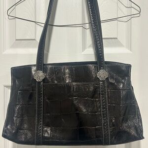 Brighton Black Leather‎ Shoulder Bag with Silver Accents